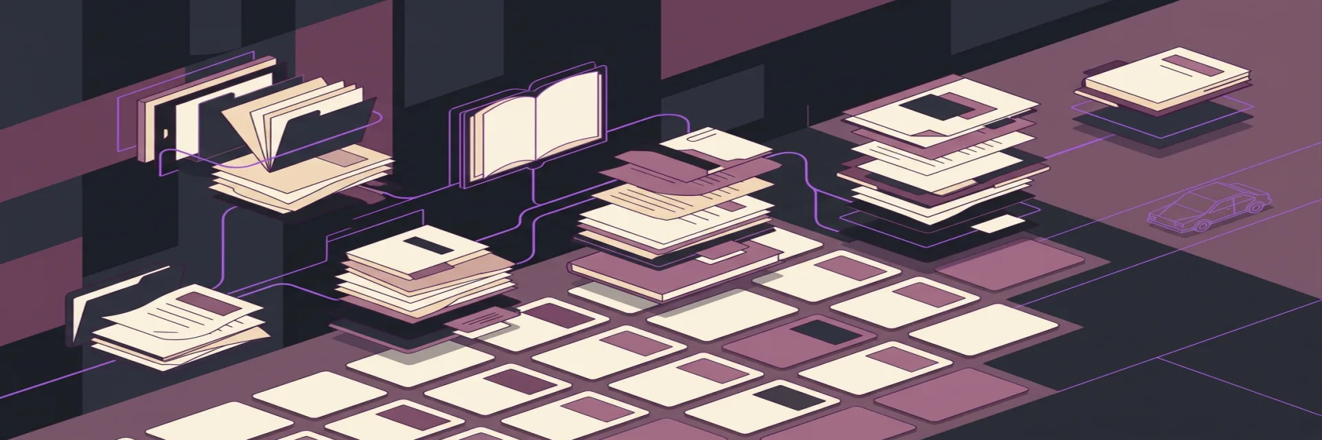 Abstrakcyjna biblioteka materiałów edukacyjnych o ubezpieczeniach, obraz WebP 1920x640 px